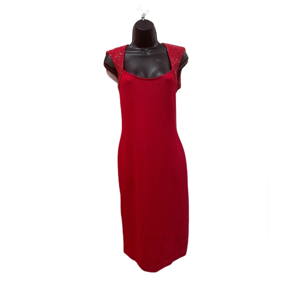 St. John Evening Sz 6 - Red Backless Rhinestone Detailing Cocktail Dress - HOT!!
